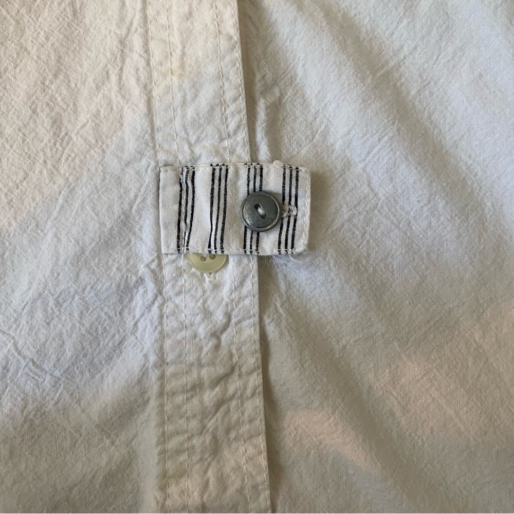 Vintage 80s 90s GITANO Men’s Cotton Button Down White Black Stripe Summer Beach - Picture 7 of 12